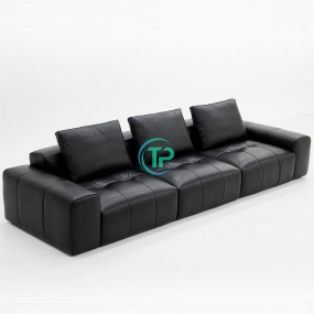 Sofa Góc Da Phòng Khách Hiện Đại Kèm Kệ Để Đồ TPN410