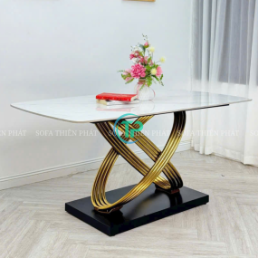 Bộ Bàn Mặt Đá Ceramic Chân Cầu Mạ PVD – 6 Ghế Nhập Khẩu TPBA03