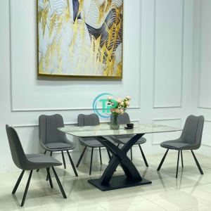 Bộ Bàn Mặt Đá Ceramic Chân X – 6 Ghế TPN282