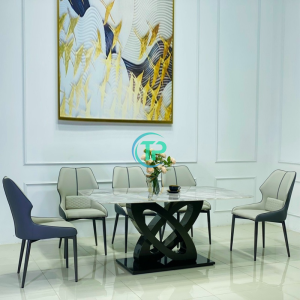 Bộ Bàn Mặt Đá Ceramic Chân X Cong – 5 Ghế Nhập Khẩu TPN280