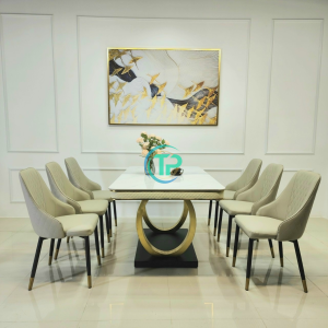 Bộ Bàn Mặt Đá Ceramic Chân O – 6 Ghế TPN290