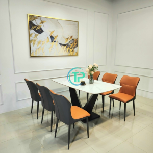 Bộ Bàn Mặt Đá Ceramic Chân V – 6 Ghế TPN281