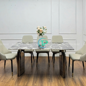 Bàn Ăn Mặt Đá Chữ Nhật 1m8 Chân Inox Bóng Cao Cấp TPBA020