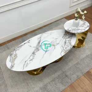 Bàn Trà Cặp Khung Inox Mạ PDV Mặt Đá BTN027