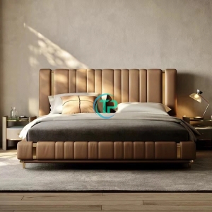 Giường Ngủ Bọc Da Viền Vàng Bắc Âu TPGD-016
