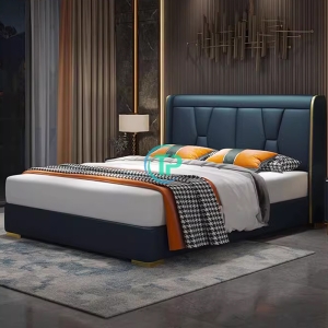 Giường Ngủ Bọc Da Viền Vàng Bắc Âu TPGD-07