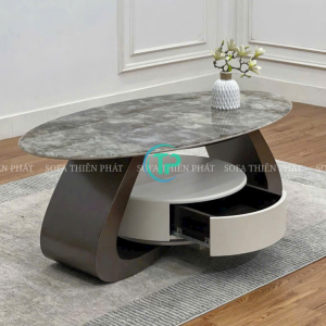 Bàn Trà Oval Mặt Đá Tinh Thể BTN007