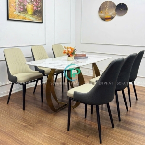 Bàn Ăn Mặt Đá Ceramic Bóng Nhập Khẩu Chân Inox Mạ Vàng PVD TPBA08