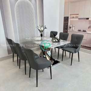 Bộ Bàn Ăn Mặt Đá Thạch Anh 6 Ghế Bọc Da Nhập Khẩu TPBA06